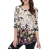 BAISHENGGT Womens Tops 3/4 Sleeve Round Neck Casual Tunic Tops Fall Fashion 2025 Dressy Casual Blouses