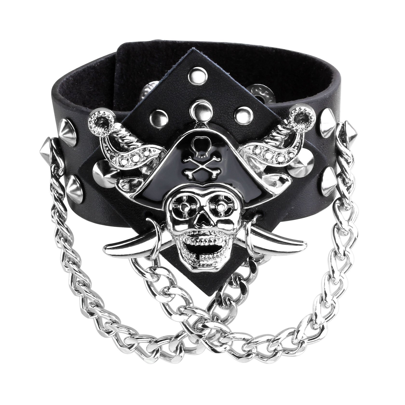 Eigso Pirate Rock Punk Bike Leather Bracelet for Men Women Retro Skull Chain Belt Wristband for Man Woman