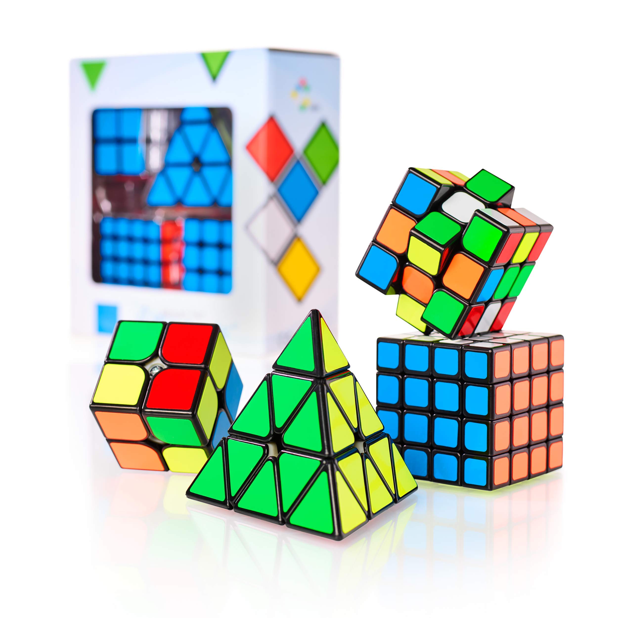 CUBIDI® Magic Cube Set - Magic Cube 3x3 + 2x2 + 4x4 + Pyraminx 3x3 – Type Los Angeles - Classic Look - Fidget Toy Set Anti Stress Sensory Toys for Kids & Adults - Present Set