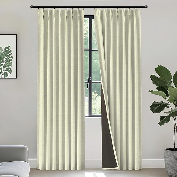 CREAM BLACKOUT CHENILLE PINCH PLEATED CURTAINS 40X84IN- ULTRA SOFT WRINKLE RESISTANT THERMAL INSULATED ROOM DARKENING DRAPES,NOISE REDUCING WITH ROMAN CLIPS,2 PANELS SET FOR BEDROOM/LIVING ROOM/OFFICE