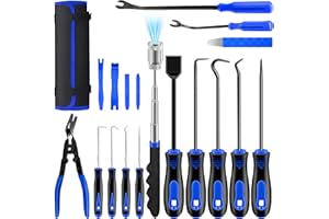 DWH 18 Pcs Precision Pick and Hooks Set, Auto Body Tool Kit with Scraper Telescoping Magnetic Pickup Tool Panel Clip Plier Fastener Remover, Metal Plastic Trim Tools, Automotive Mechanic Bag, Blue