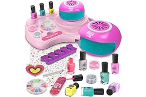 Amagoing Nail Polish Set for Girls Ages 7-12, Kids Nail Art Studio Kit, Non Toxic Quick Dry Nail Polish, Nail Dryer, Storage Desk, Glitter, Cool Girls Stuff, Birthday Gifts Ideas 8 9 10 11 Years Old
