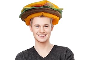 PERFEST Burger Hat - Funny Plush Burger Headwear with Sesame Buns, Cheese, Lettuce & Patty for Adults - Great for Food Themed Parties & Events