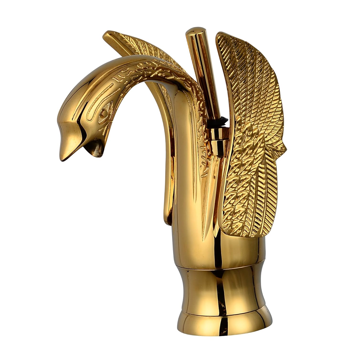 Rozinsanitary Gold Polished Swan Shape Bathroom Sink Faucet Single
