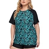 Inno Women's Plus Size Rash Guard Swim Shirt Short Sleeves UPF 50+ Swimwear Workout Tops