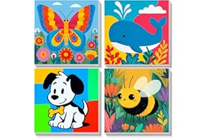 TOSTOG Lot de 4 peintures par numéros pour enfants avec cadre en bois, peinture par numéros d'animaux mignons pour enfants de