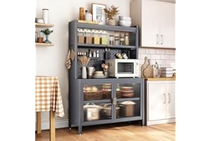 SNTD 5-Tier Bakers Rack for Kitchen, Microwave Stand Cart with Cabinet, Multifunctional Storage Cabinet Rack, Grey