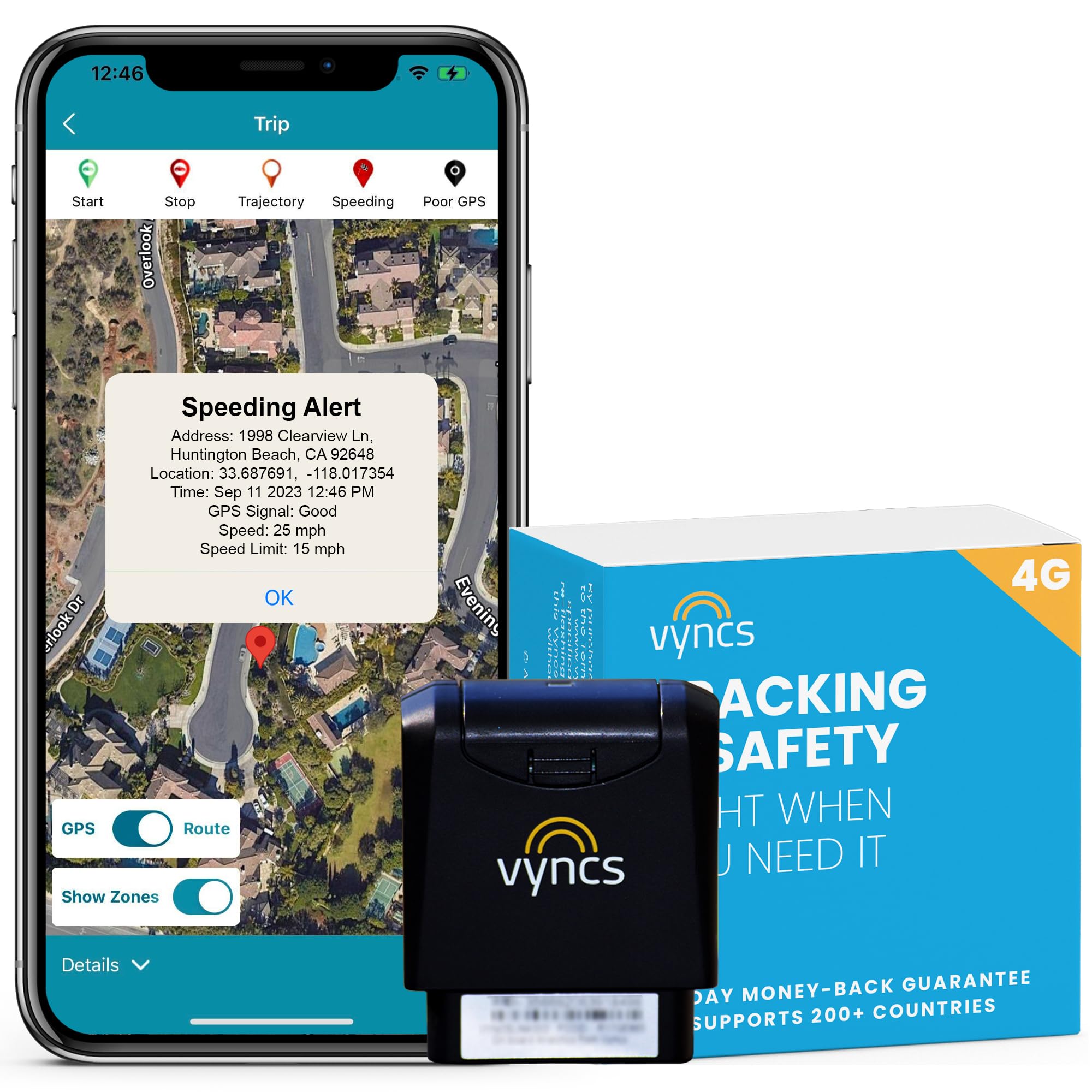 VyncsFleet GPS Tracker No Monthly Fee, 4G LTE OBD, Real Time Fleet Car