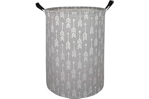 GEVOK ACMUUNI Round Gray Color Canvas Large Clothes Basket Laundry Hamper with Handles Waterproof Cotton Storage Organizer Perfect for Kids Boys Girls Toys Nursery Gift Basket (Arrow)