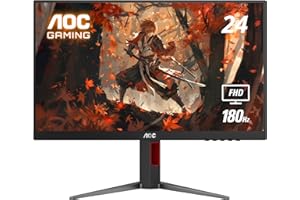 AOC 24G4 24" Gaming Monitor, Full HD 1920x1080 IPS Panel, 180Hz 1ms, 1x HDMI 2.0, 1x Display Port, Adaptive-Sync, Audio Earphone Out, Console Gaming Ready, 3-Year Zero-Bright-Dot