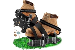 MAGTSMEI Lawn Aerator Shoes for Grass, Upgraded Aerating Shoe Double-Layer Spring Automatic, No-Installation Heavy Duty Spiked Aerating Sandals, Aerator Lawn Tool for Yard Patio Garden, Black