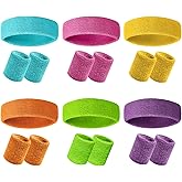 18 Pcs Sweatbands Headband Wristband Set Multicolored Striped Terry Cloth Sports Athletic Gym 80s Sweat Headbands