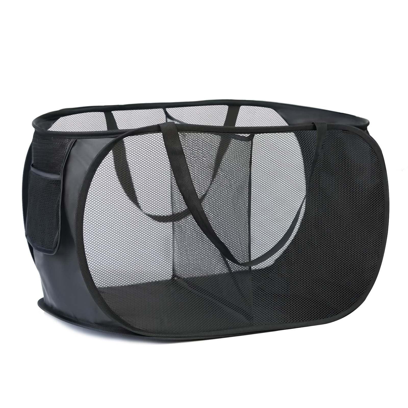 KIAYOO Collapsible Laundry Basket,Foldable Clothes Hamper 2 Compartments with Side Pocket Bag,Pop up Washing Bin Bag for Bathroom,Bedroom,College Dorm,Hotel,Travel,Black