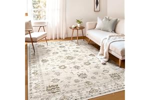 WITSHOCK Machine Washable 5X7 Area Rugs for Living Room Rug, Bedroom Kitchen Rugs, Vintage Boho Carpet Kitchen Rugs Non-Slip Stain Low Pile Resistant Floor Carpet Indoor Entryway Rug, Camel