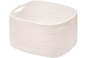 AUSSIY 1 Pack Rope Baskets for Storage Basket, Cotton Rope Woven Basket with Handles. Blanket Basket for Storing Clothes, Toys, Books, Shelves etc, 15''L x 10''W x 9.5''H, Off White