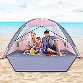Happy Travel Beach Tent Sun Shelter for 3/4/5/6/7/8 Person, Portable UPF 50+ UV Protection Beach Shade Canopy for Family & Baby, Lightweight & Easy Setup Beach Cabana with 3 Ventilation Mesh Windows