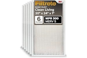 3M Filtrete 20x24x1 AC Furnace Air Filter, MERV 5, MPR 300, Capture Unwanted Particles, 3-Month Pleated 1-Inch Electrostatic Air Cleaning Filter, 6-Pack (Actual Size19.81x23.81x0.81 in)