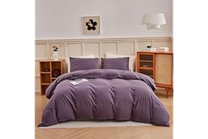 ECOCOTT Lilac Purple Duvet Cover Queen, 100% Washed Cotton 3 Piece Duvet Cover Sets 1 Duvet Cover with Zipper and 2 Pillowcases Bedding Set(Lilac Purple,Queen)