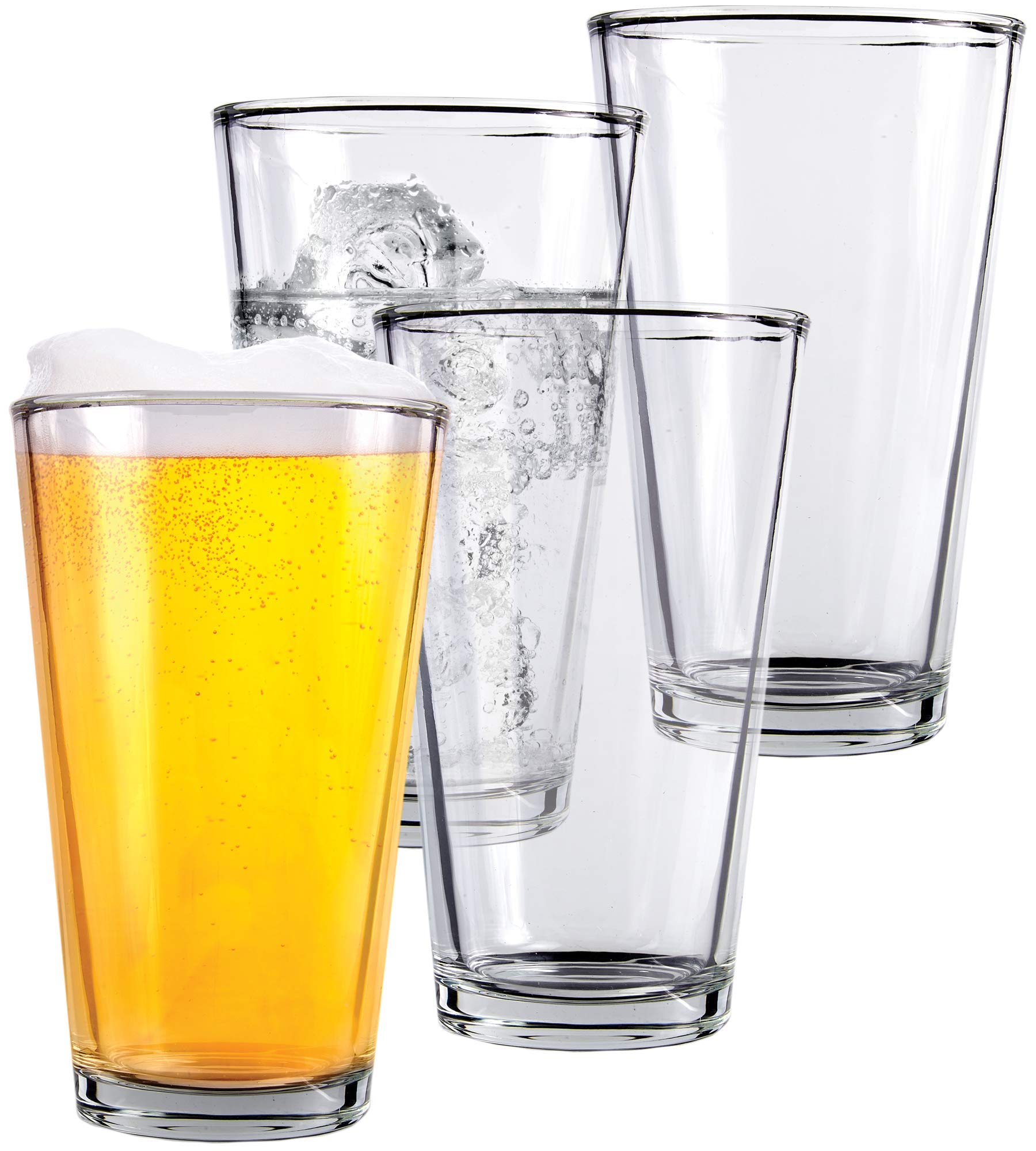 Kitchen Lux Pint Beer Glasses Set of 4 – 16 oz Tall Clear Drinking Glasses and All Purpose Tumblers – Heavy Base Cocktail, Water, Juice Glass – Pub Style Design For Home Dining, Bars, and Parties