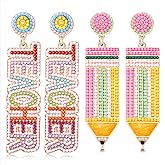NLCAC 2 Pairs Women Beaded Pencil Drop Dangle Earrings - Back To School Teacher Appreciation Gifts