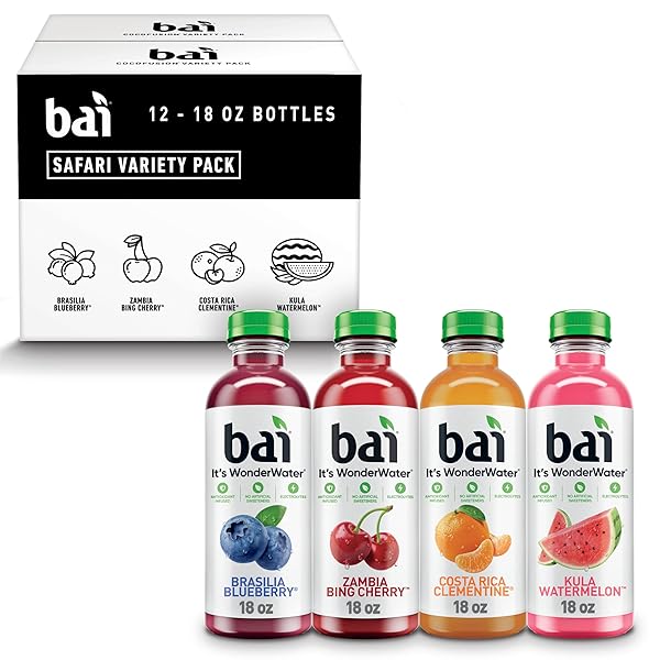 BAI FLAVORS VARIETY PACK, ANTIOXIDANT INFUSED WATER BEVERAGE, WITH VITAMIN C AND NO ARTIFICIAL SWEETENERS, 18 FL OZ BOTTLES, 12 PACK