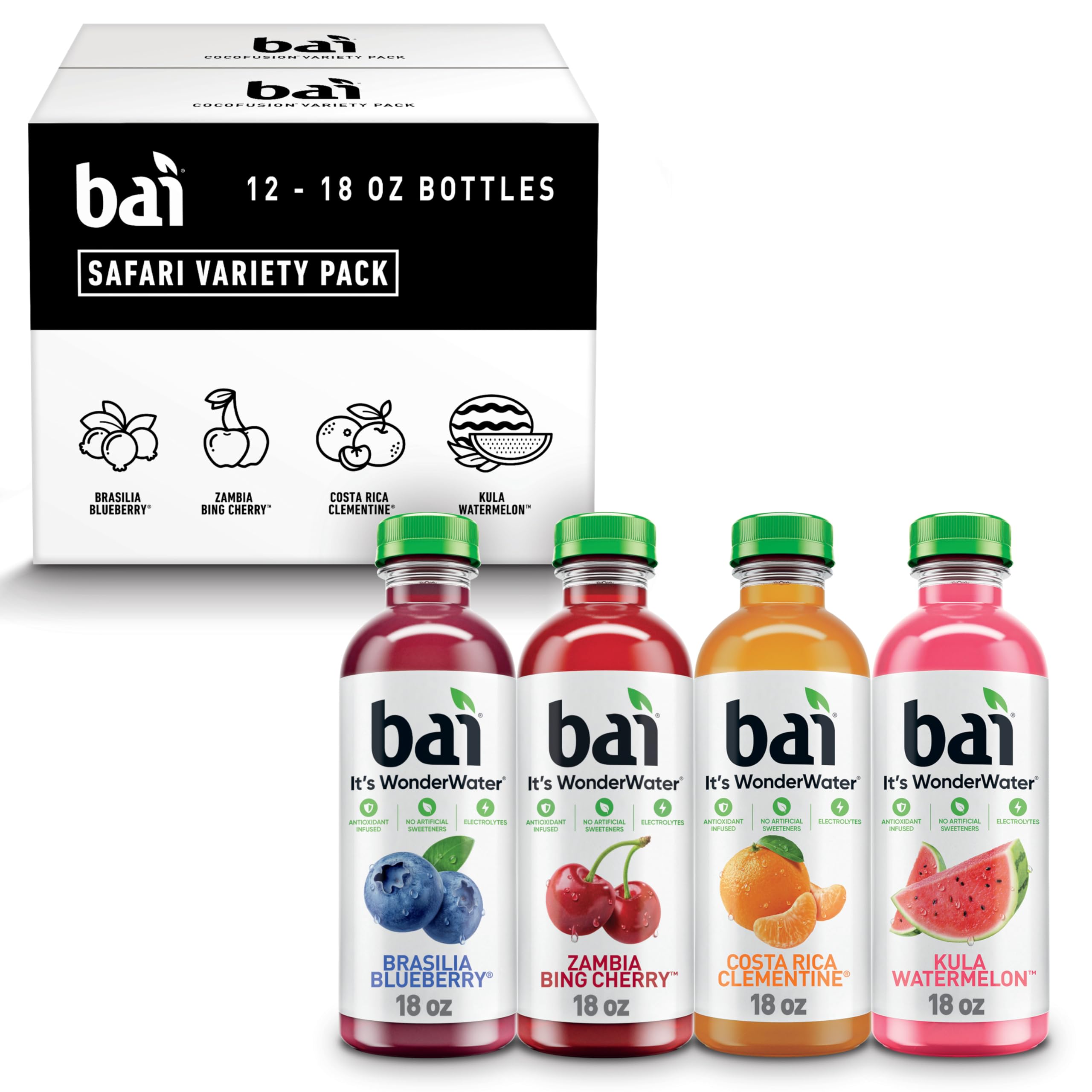Photo 1 of 07/04/2025Bai Flavors Variety Pack, Antioxidant Infused Water Beverage, with Vitamin C and No Artificial Sweeteners, 18 fl oz bottles, 12 pack