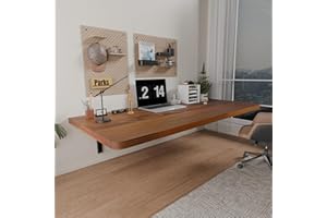 IAE Floating Wall Mounted Folding Table Desk with Pine Wood,48" x 22" Foldable Workbench,Fold Down Wall Mounted Foldable Desk with Shelf Brackets,Laundry Folding Table for Home,Dining,Kitchen,Teak