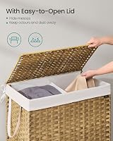 SONGMICS 160 L Laundry Basket with Lid Rattan Foldable White LCB216Y01 view 3