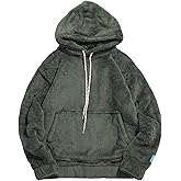 ZEZCLO Men's Solid Fluffy Sherpa Hoodie Oversized Hooded Pullover Winter Fuzzy Sweatshirt Outwear with Kangaroo Pocket