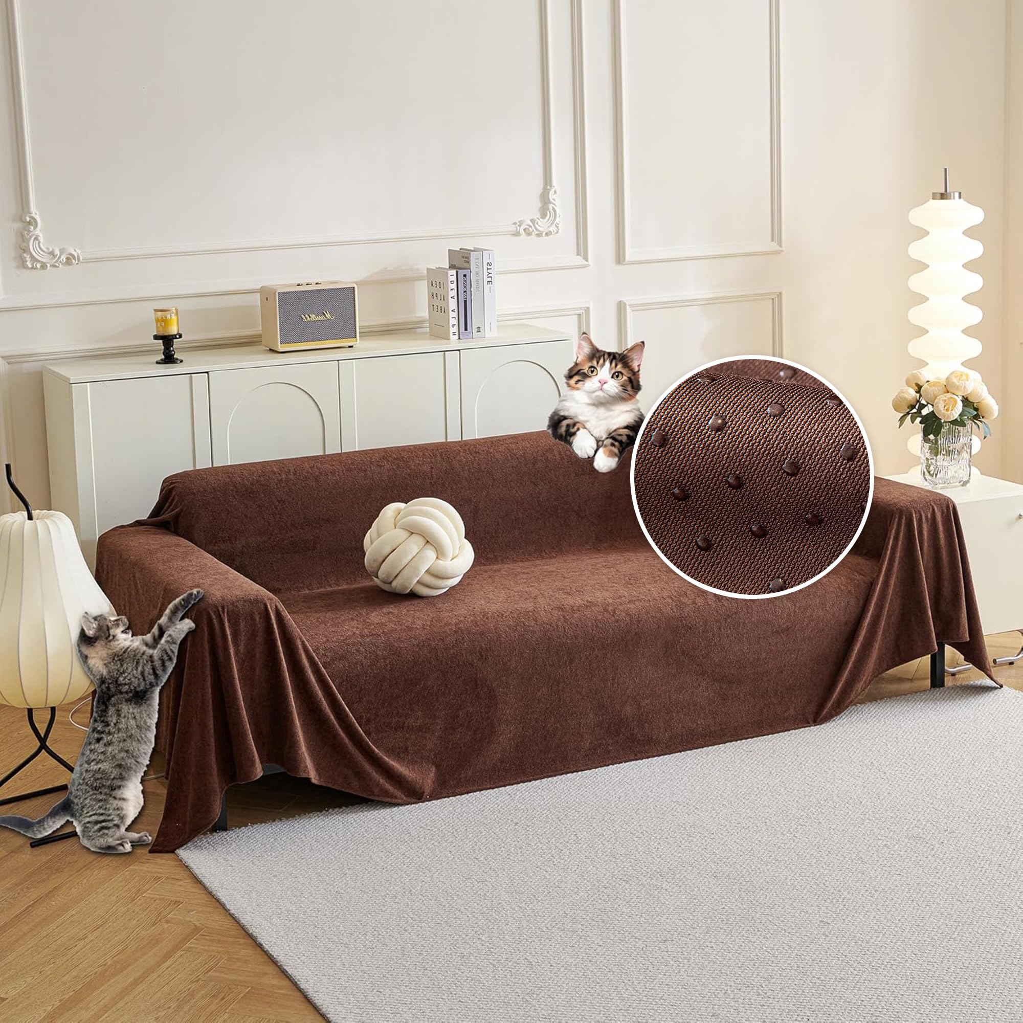 Photo 1 of MYSKY HOME Cat Scratch Furniture Protector - Non-Slip, Washable Couch Cover for Dogs - Pet Friendly Sofa Slipcovers - Soft Thick Sofa Throw (71" x 118", Chocolate)