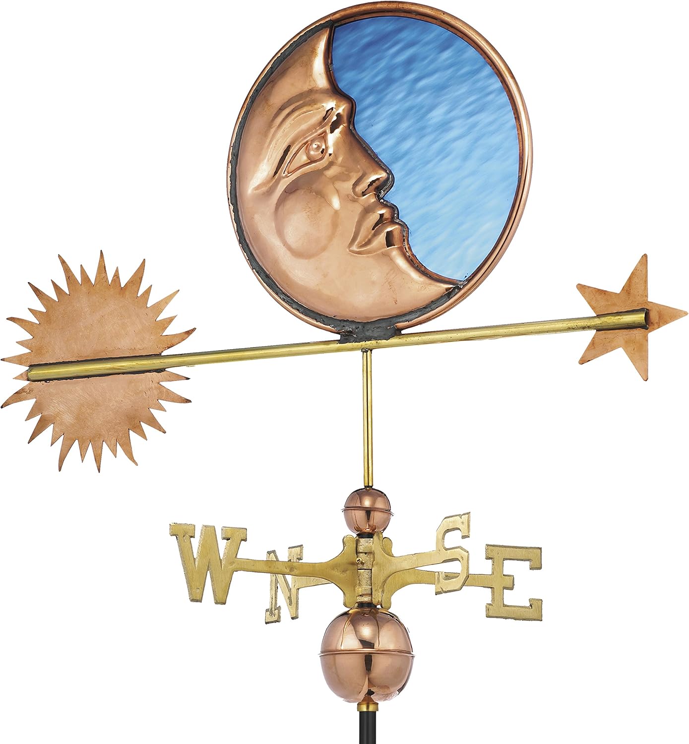 Weathervanes - Good Directions Stained Glass Moon Weathervane, Pure Copper