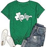 St Patrick's Day Shirt Women: Funny Lucky Irish Shamrock Paddy's Day T-Shirt Casual Crewneck Short Sleeve