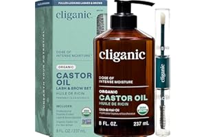 Cliganic Organic Castor Oil, 100% Pure (237ml with Eyelash Kit) - For Eyelashes, Eyebrows, Hair & Skin | Bulk, Natural Cold Pressed Unrefined Hexane-Free | DIY Carrier Oil