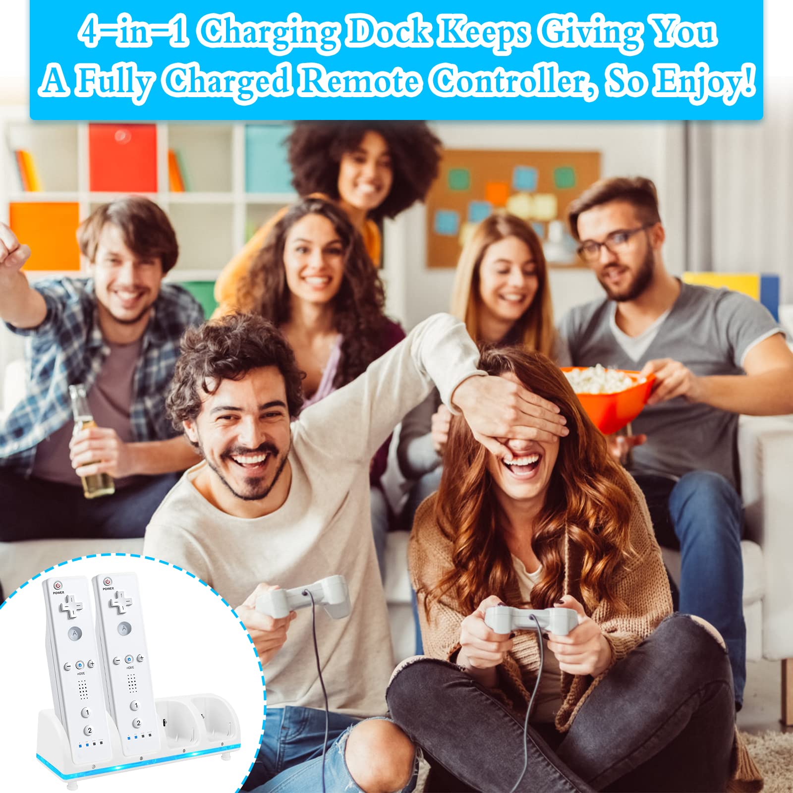 Wii Remote Charging Station, 4-in-1 Controller Charger Station with 4 Wii Rechargeable Battery Pack & USB Cable for Wii/Wii U Controller Remote (White)