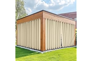 HDCAXKJ Waterproof Outdoor Curtains for Patio with Zipper Top & Bottom Grommet Thermal Privacy Drapes 2 Panels Gazebo Outside Blackout Curtains for Porch Pergola Backyard, 110" W x 95" L, Cream