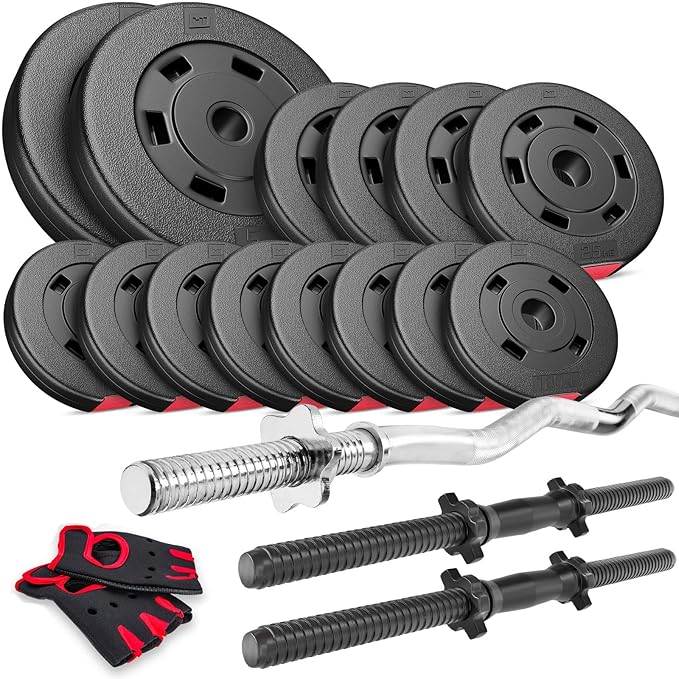 Hop-Sport Hantelset 38,5 kg, 1x SZ Stange, 2X Kurzhanteln, Hantelscheiben 2x5kg/4x2,5kg/8x1,25kg