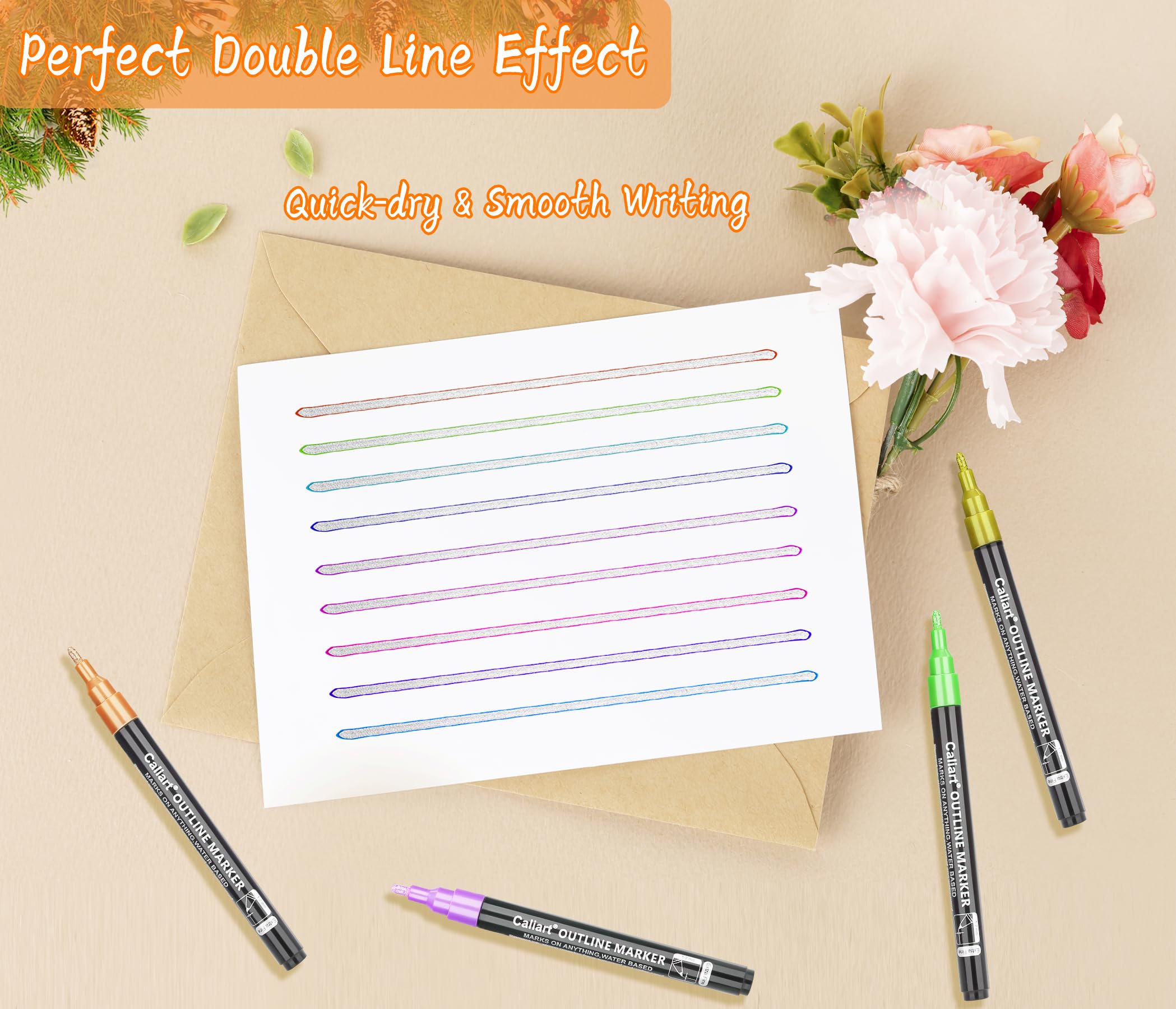 Caliart 24 Colors Outline Shimmer Markers, Glitter Metallic Marker Pens, Stocking Stuffers for Teen Girls Boys Adults Christmas Gifts Trendy Stuff, Cool Fun Craft Drawing Arts Supplies Set