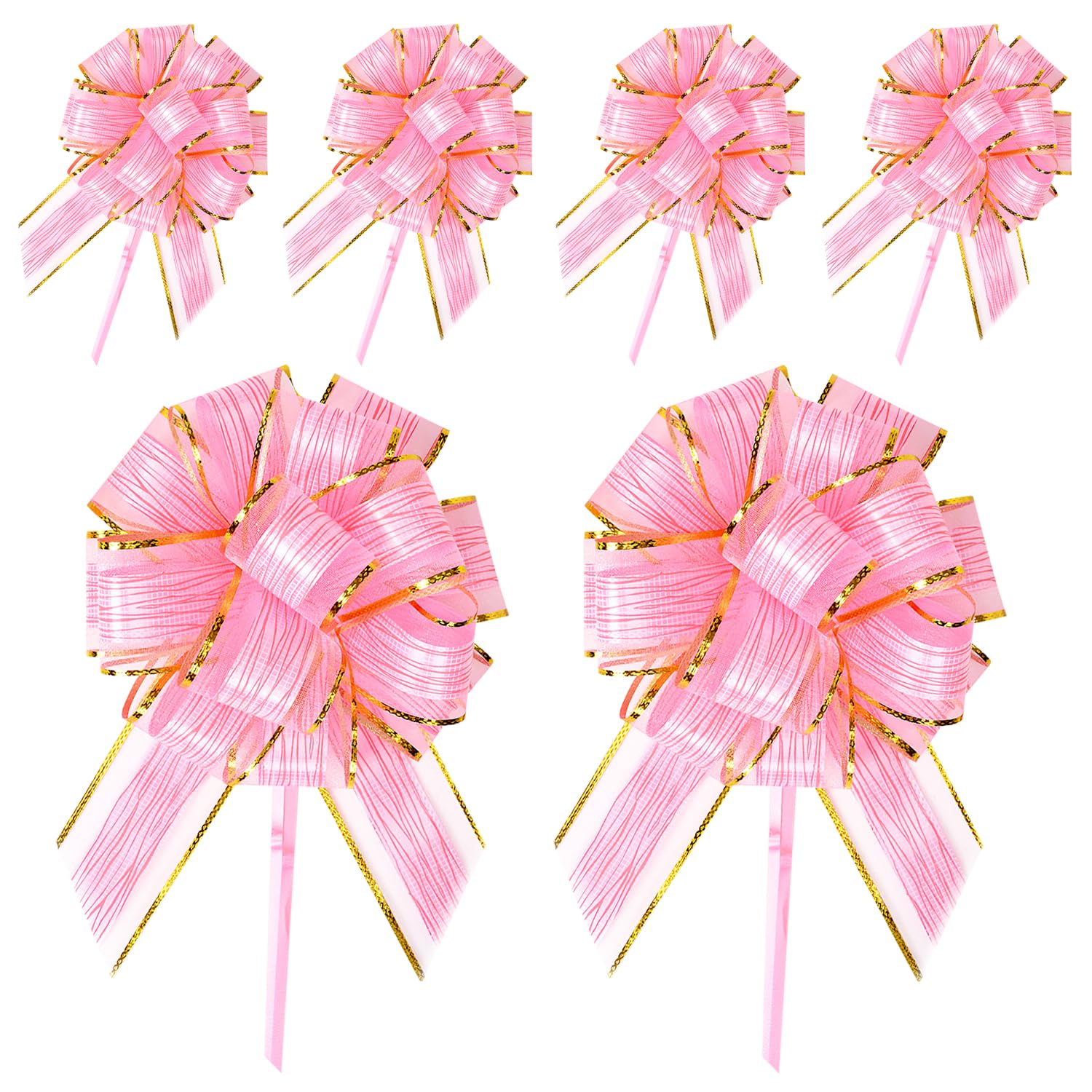 RIVIEVAL 6Pcs Pull Bows, 6.3inch Bows For Gift Wrapping Pink Bows For Gift Wrapping Large Bows For Gift Wrapping Wedding Ribbon For Gift Wrapping, Wedding Decorations, Cars,Baskets(Pink)