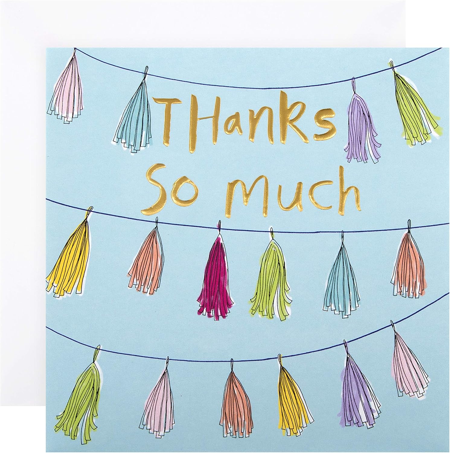 Hallmark Thank You Card - Contemporary Embossed Bunting Design, Thank You Card Gold Foil, 16 cm x 16 cm
