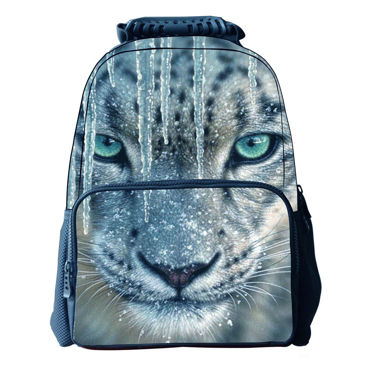 Rubber top handle and wide padded adjustable shoulder strap, durable and comfortable to carry snow leopard backpack