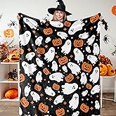JarThenaAMCS Halloween Fuzzy Flannel Blanket Boo Ghost Pumpkin Throw Blanket Black Soft Blankets for Farmhouse Home Sofa Chair Bed Couch, 60 x 70 Inch