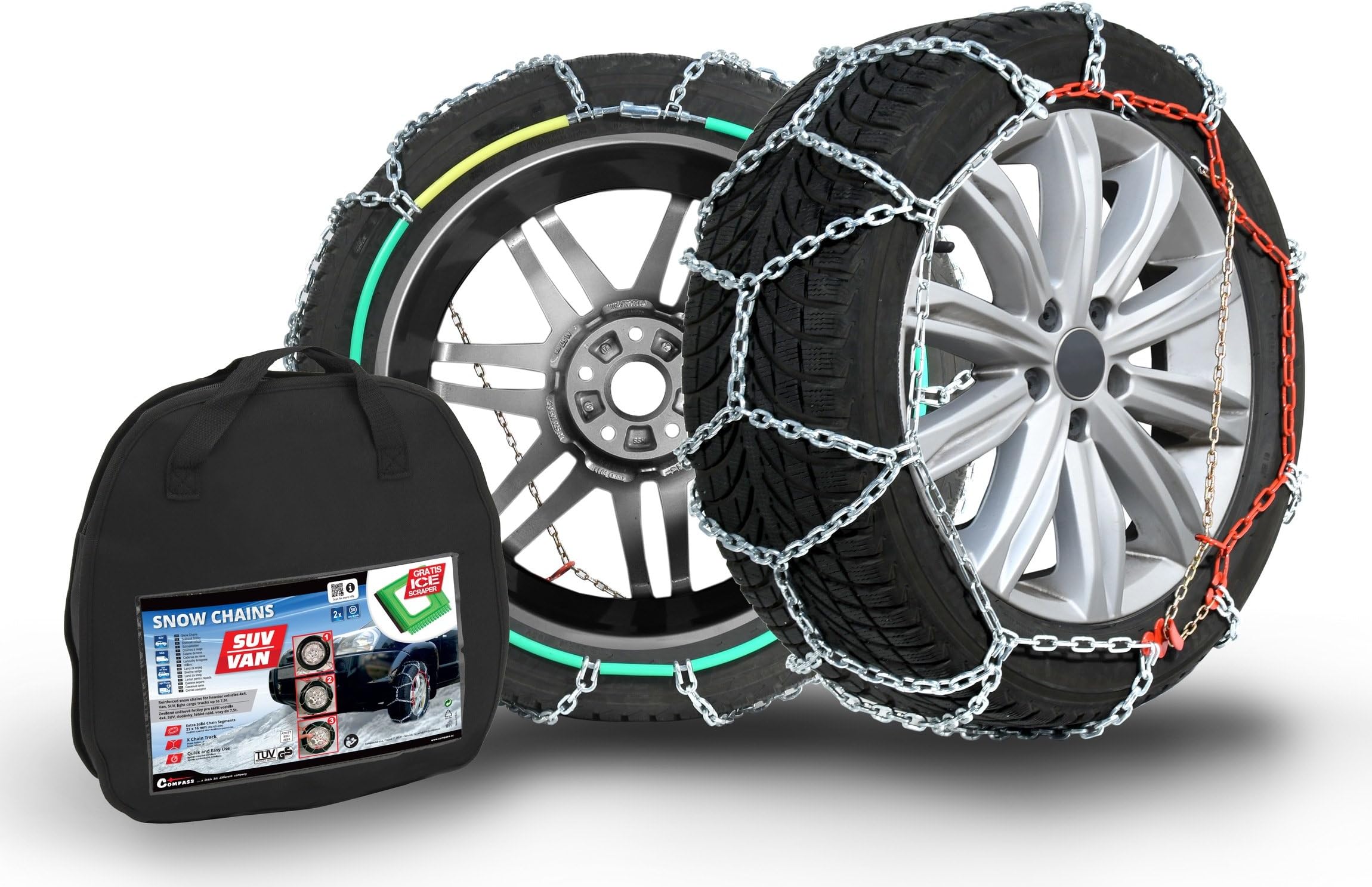 Compass SUV-Van Snow Chains for 265/60 R18 Tyres, Extra strong 16x27mm. TÜV-approved (265), 1 Pair