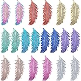 Cheriswelry 40Pcs Filigree Feather 201 Stainless Steel Charms Colorful Feather Metal Pendants Etched Metal Embellishment 10 Colors 47x19x0.3mm for DIY Necklace Bracelet Earring Jewelry Making
