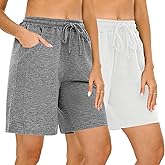 Quenteen Womens Bermuda Shorts Athletic Loose Running Comfy Long Yoga Shorts with Pockets