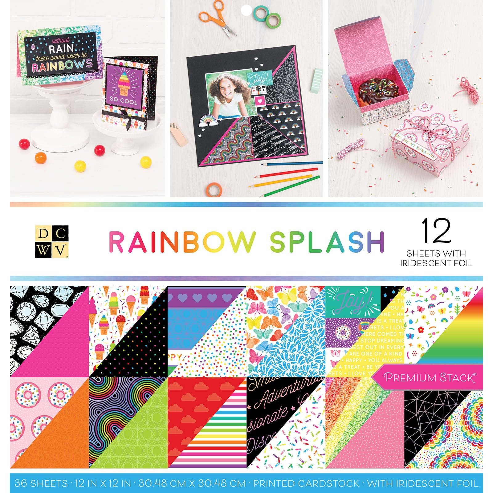DCWV Double-Sided Cardstock Stack 12"X12" 36/Pkg-Rainbow Splash, 18 Des/2 Each,