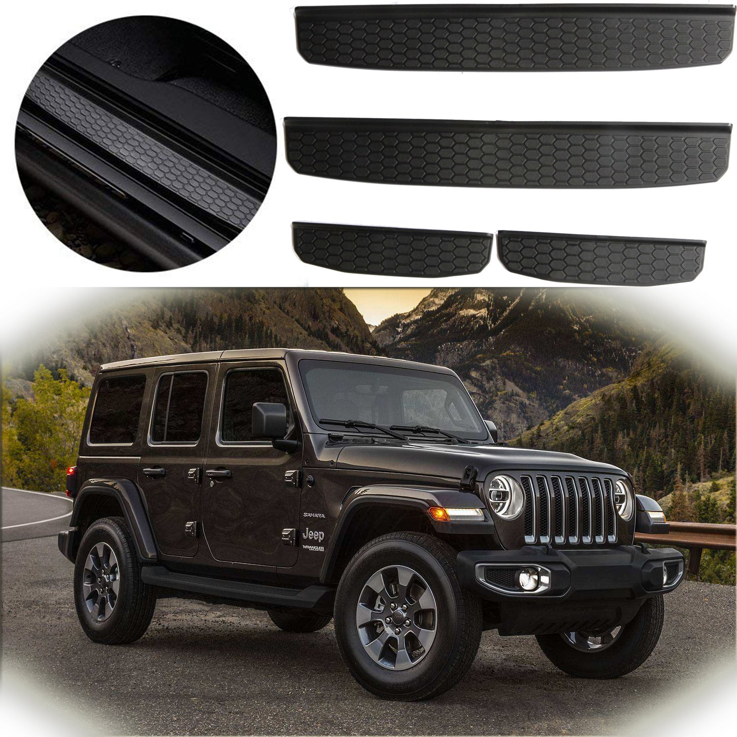Black Plastic WISELEO1802 WISELEO Door Sill Guards for 2018 Jeep