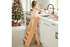 Comfy Cubs Kids Step Stool for Ages 3+, 3 Height Adjustable Toddler Tower, Montessori Furniture Designed in The US - Toddler Standing Tower for Kitchen Sink & Bathroom Access - Natural Wood