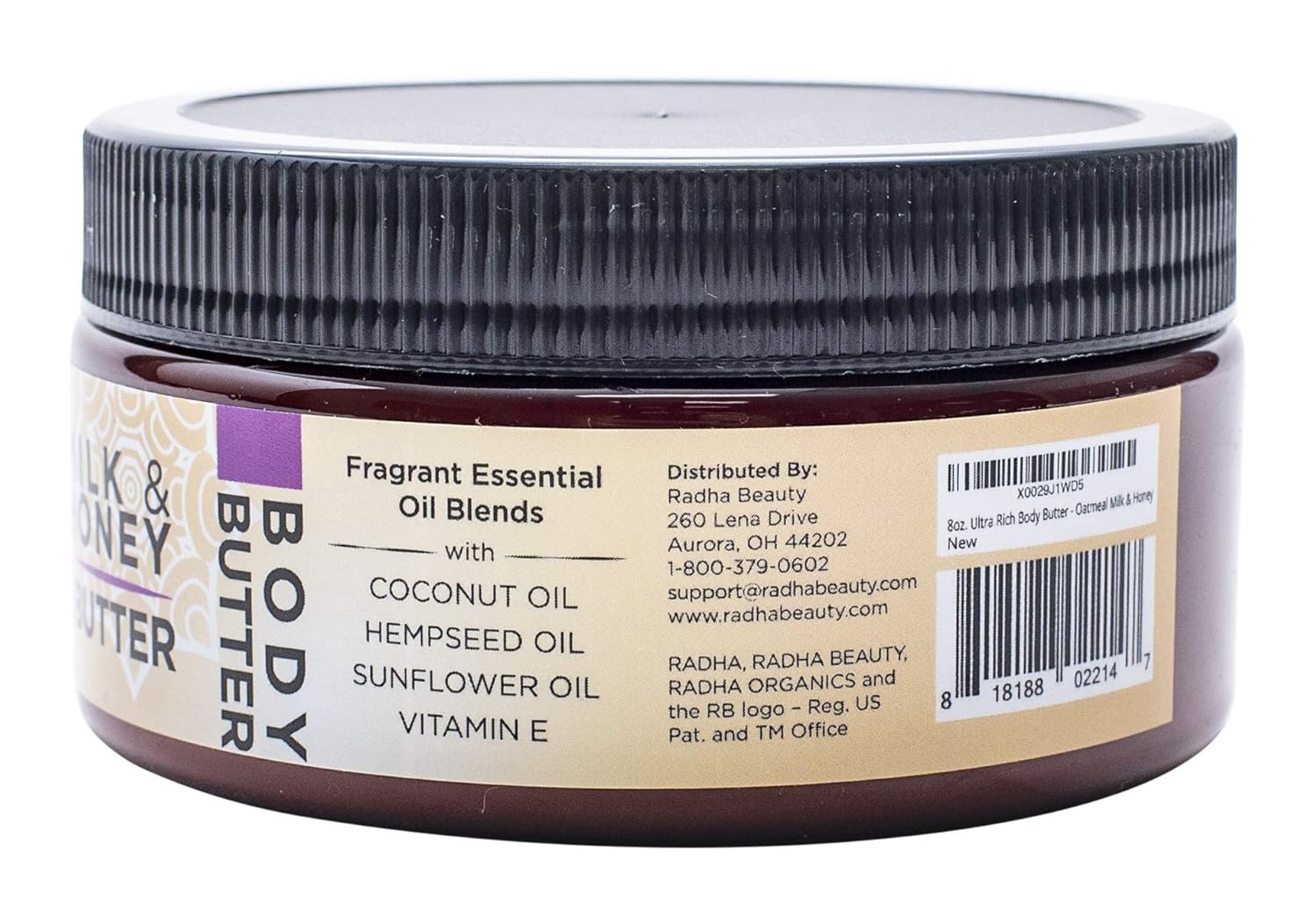 Radha Beauty Ultra Rich Body Butter, 8 oz. - Infused with Coconut Oil, Hempseed Oil, Sunflower Oil, Vitamin E to Nourish & Soften Skin (Oatmeal Milk & Honey) : Beauty