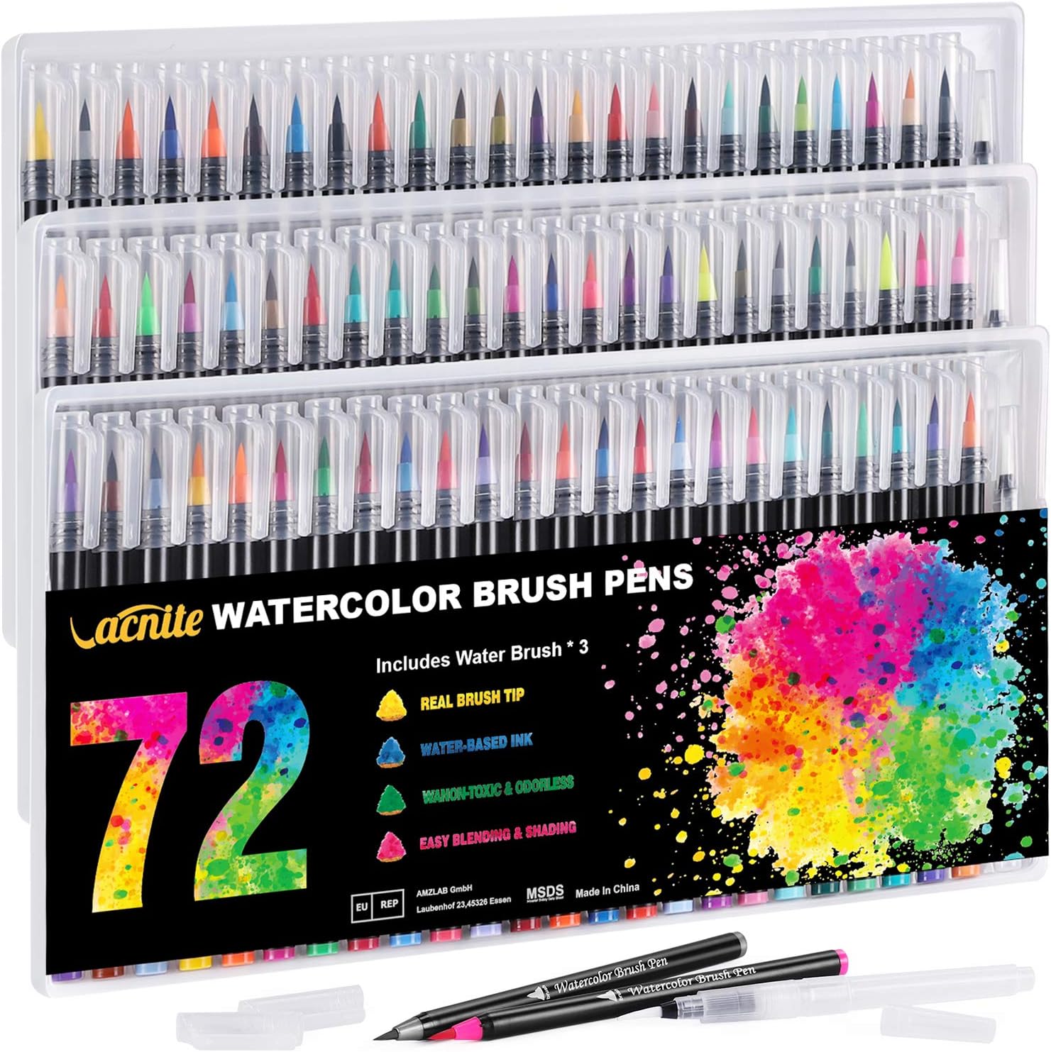 Amazon Vacnite 水彩毛筆 カラー筆ペン 72色セット 水性筆ペン 水彩ペン 絵描き 塗り絵 アートマーカー 美術用 事務用 画材 子供用画材 収納ケース付き 筆 ブラシ 通販