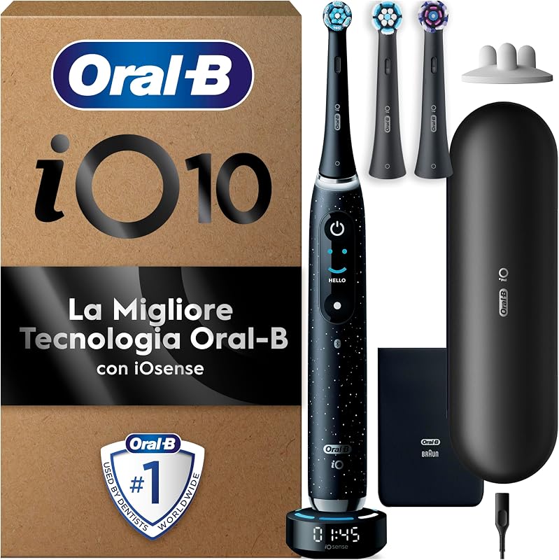 iO 10 Spazzolino Elettrico, 3 Testine di Ricambio, Custodia, Nero
